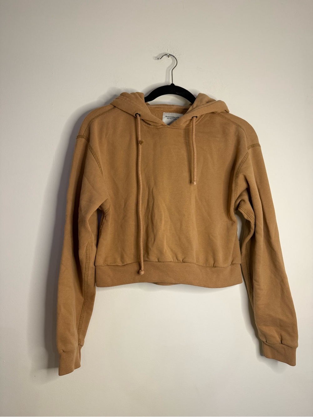 Abercrombie & Fitch Cropped Hooded Sweatshirt in Camel